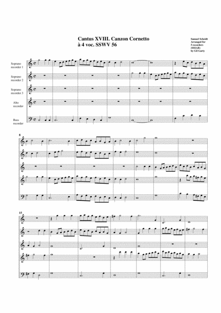 Free Sheet Music Canzon Cornetto Sswv 56 Arrangement For 5 Recorders