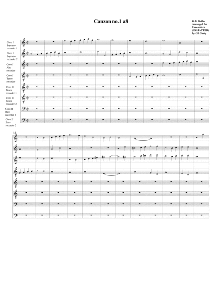 Free Sheet Music Canzon No 1 A8 Arrangement For 8 Recorders