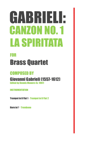 Free Sheet Music Canzon No 1 La Spiritata For Brass Quartet Giovanni Gabrieli