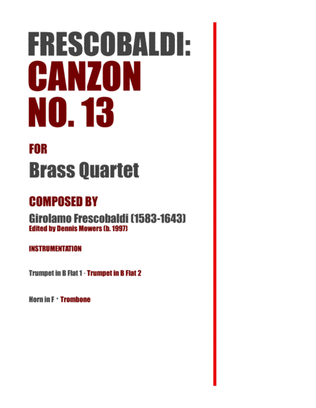 Canzon No 13 For Brass Quartet Girolamo Frescobaldi Sheet Music