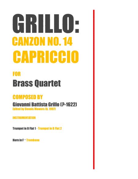 Canzon No 14 Capriccio For Brass Quartet Giovanni Battista Grillo Sheet Music