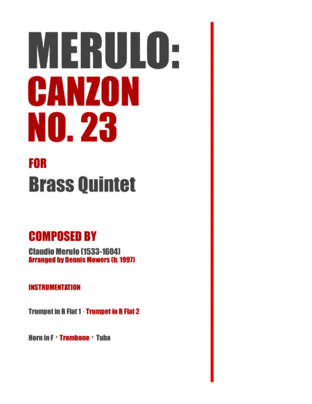 Free Sheet Music Canzon No 23 For Brass Quintet Claudio Merulo