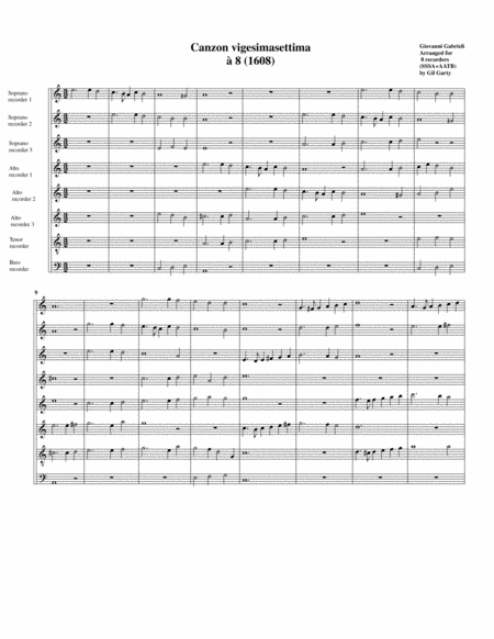 Free Sheet Music Canzon No 27 A8 1608 Arrangement For 4 Recorders