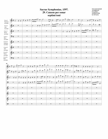 Free Sheet Music Canzon No 29 A8 1597 Arrangement For 8 Recorders