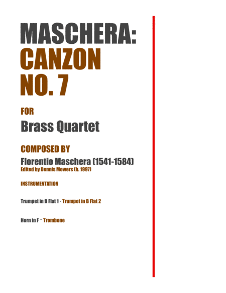 Canzon No 7 La Mazzuola For Brass Quartet Florentio Maschera Sheet Music