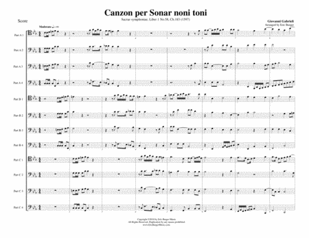 Free Sheet Music Canzon Per Sonar Noni Toni For Trombone Or Low Brass Duodectet 12