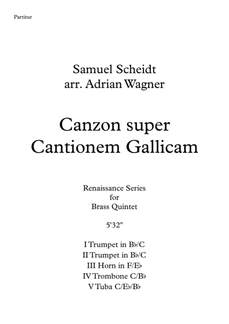 Free Sheet Music Canzon Super Cantionem Gallicam Samuel Scheidt Brass Quintet Arr Adrian Wagner
