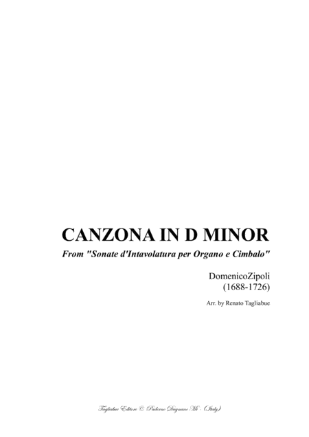 Canzona In D Minor D Zipoli From Sonate D Intavolatura Per Organo E Cimbalo Sheet Music