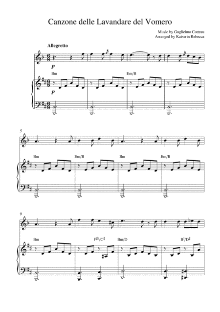 Free Sheet Music Canzone Delle Lavandare Del Vomero