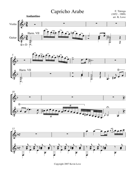 Free Sheet Music Capricho Arabe Violin And Guitar Score And Parts