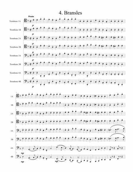 Free Sheet Music Capriol Suite Bransles For 8 Trombones