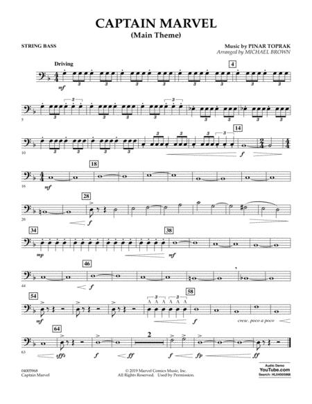 Captain Marvel Main Theme Arr Michael Brown Bass Sheet Music