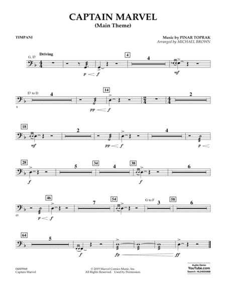 Captain Marvel Main Theme Arr Michael Brown Timpani Sheet Music