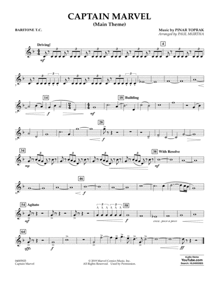 Captain Marvel Main Theme Arr Paul Murtha Baritonet C Sheet Music