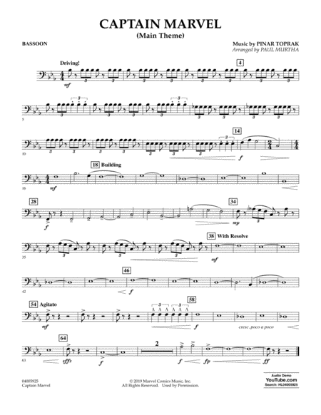 Captain Marvel Main Theme Arr Paul Murtha Bassoon Sheet Music