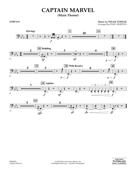 Captain Marvel Main Theme Arr Paul Murtha Timpani Sheet Music