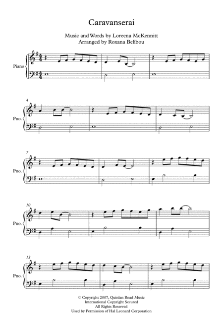 Caravanserai By Loreena Mckennitt Easy Piano Sheet Music