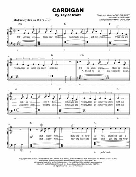 Cardigan Easy Piano Sheet Music