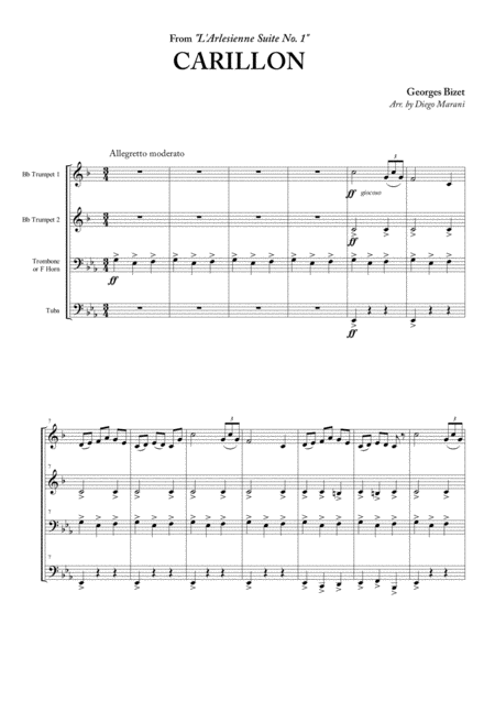 Carillon From L Arlesienne Suite No 1 For Brass Quartet Sheet Music