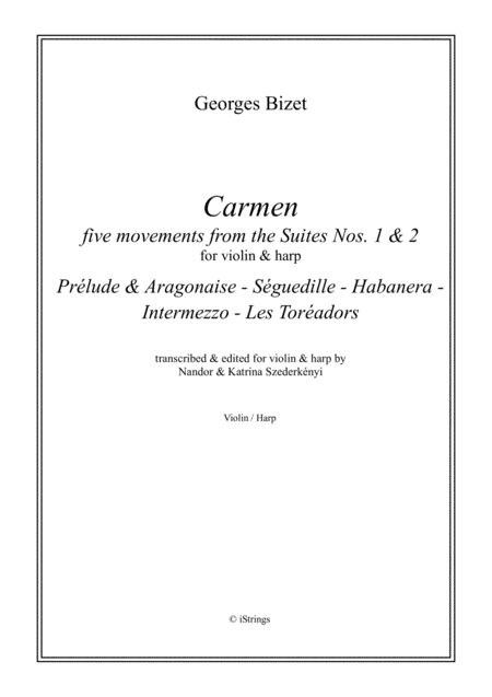 Free Sheet Music Carmen Five Movements From The Suites 1 2 For Violin Harp