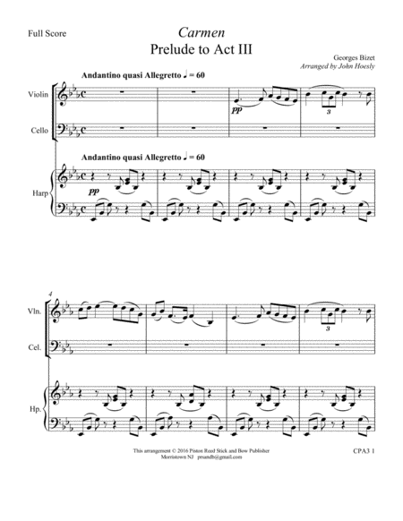 Carmen Intermezzo For Chamber Ensemble Sheet Music