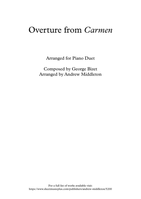 Free Sheet Music Carmen Overture Arranged For Piano Duet