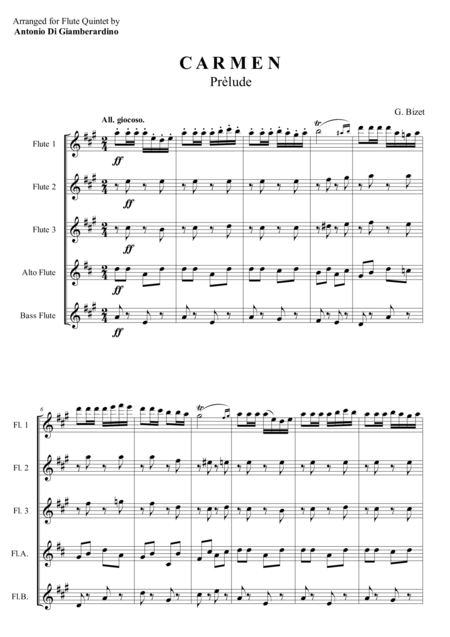 Free Sheet Music Carmen Prelude Flute Quintet