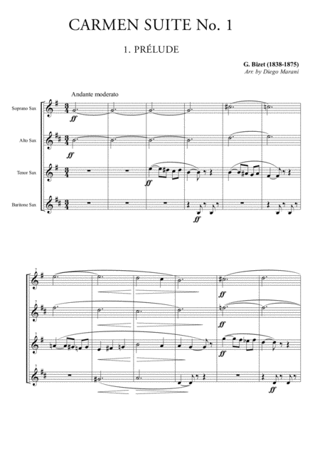 Free Sheet Music Carmen Suite No 1 For Saxophone Quartet