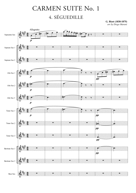 Carmen Suite No 1 Part Two For Saxophone Ensemble Sheet Music