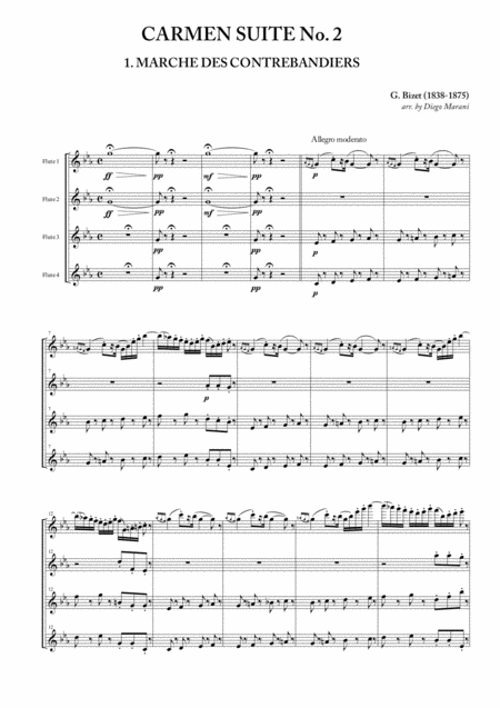 Carmen Suite No 2 For Flute Quartet Sheet Music