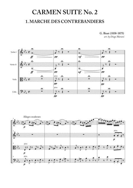 Carmen Suite No 2 For String Quartet Sheet Music