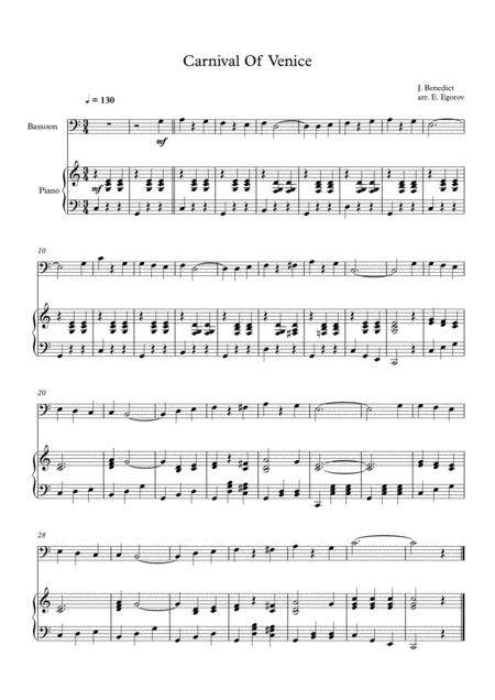 Free Sheet Music Carnival Of Venice Julius Benedict For Bassoon Piano