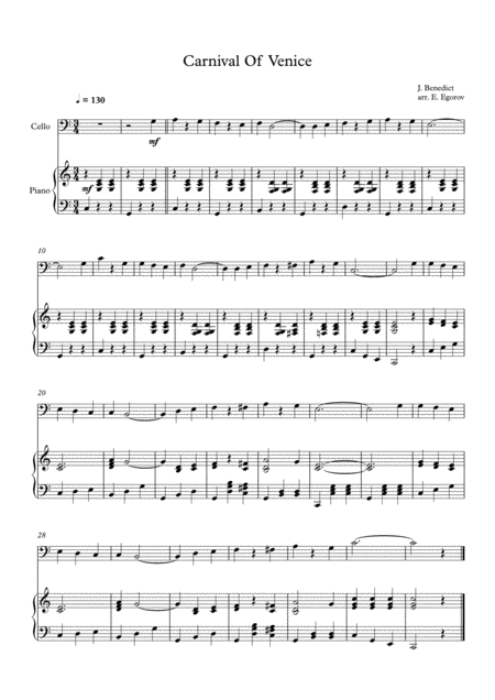 Free Sheet Music Carnival Of Venice Julius Benedict For Cello Piano