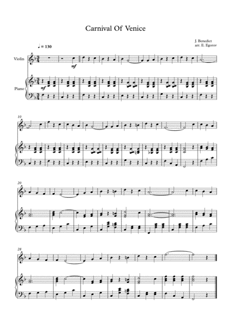 Carnival Of Venice Julius Benedict For Violin Piano Sheet Music