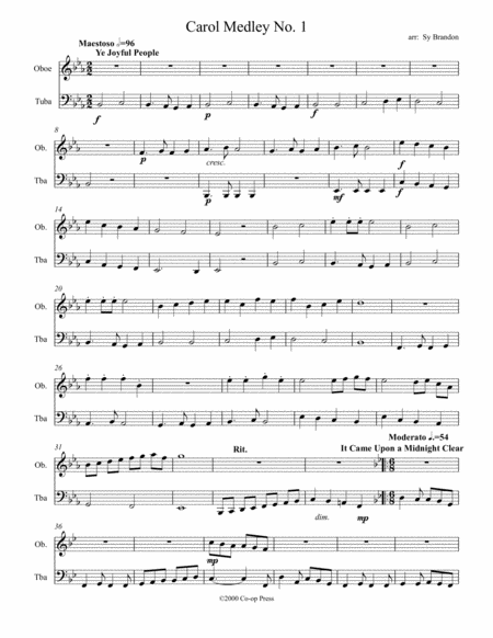 Free Sheet Music Carol Medley No 1 For Oboe And Tuba