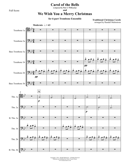 Free Sheet Music Carol Of The Bells And We Wish You A Merry Christmas For Trombone Ensemble