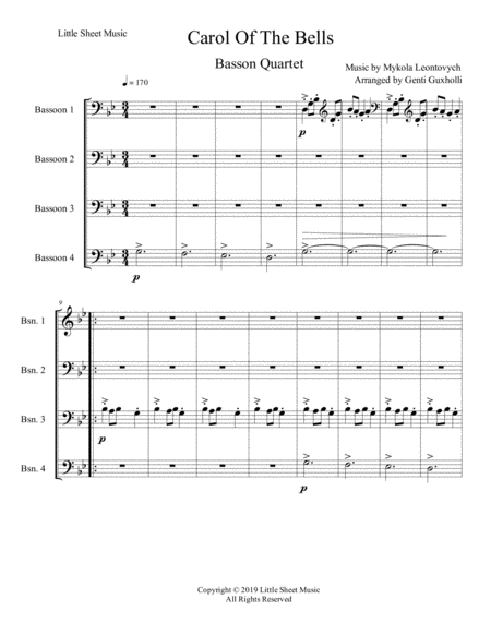 Carol Of The Bells Bassoon Quartet Sheet Music