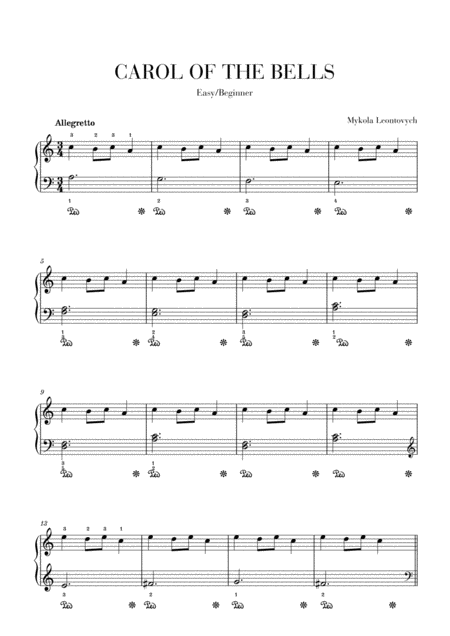 Carol Of The Bells Easy Beginner Piano Sheet Music