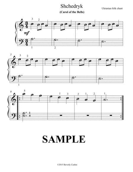 Carol Of The Bells Easy Reader Notation Sheet Music