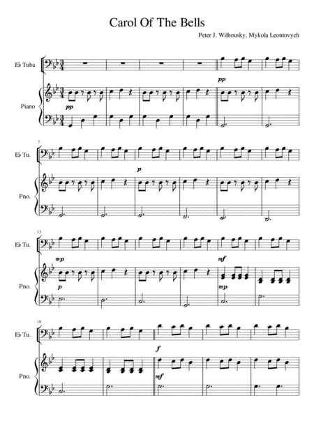 Carol Of The Bells Eb Tuba Bass Clef Solo Sheet Music