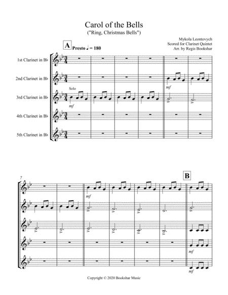 Carol Of The Bells F Min Clarinet Quintet Sheet Music