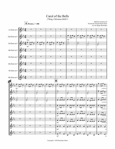 Free Sheet Music Carol Of The Bells F Min French Horn Octet