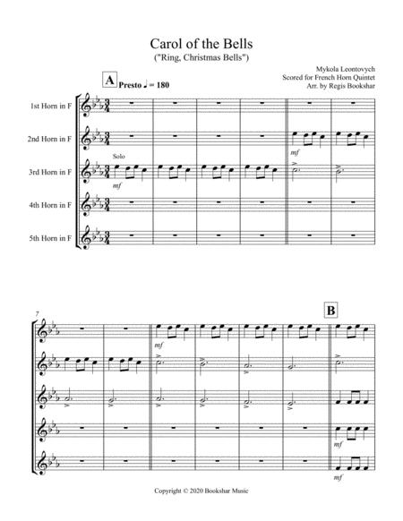 Carol Of The Bells F Min French Horn Quintet Sheet Music