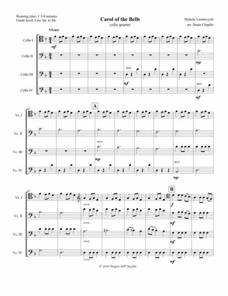 Free Sheet Music Carol Of The Bells For Cello Quartet