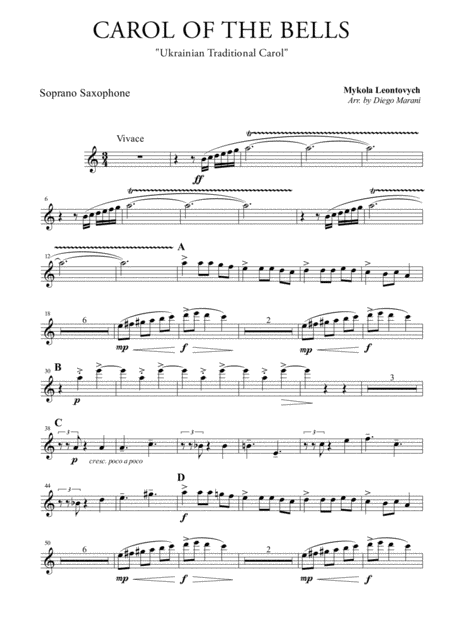 Free Sheet Music Carol Of The Bells For Saxophone Quartet