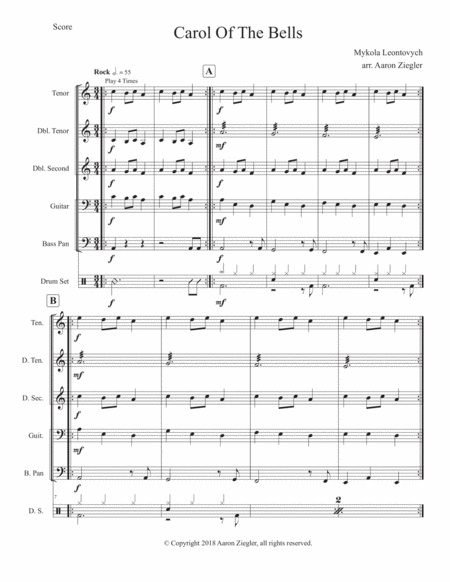 Carol Of The Bells For Steel Band Sheet Music