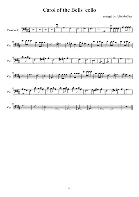 Free Sheet Music Carol Of The Bells For Strings Cello