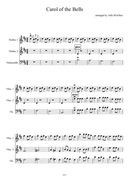 Carol Of The Bells For Strings Score Sheet Music