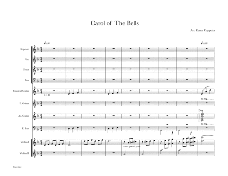 Free Sheet Music Carol Of The Bells For Voice Violin And Guitars
