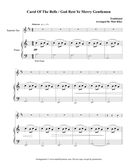 Carol Of The Bells God Rest Ye Merry Gentlemen Soprano Sax Sheet Music